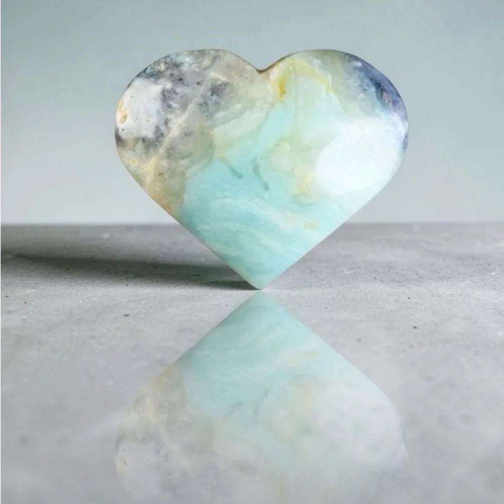 Amazonite, calcite and quartz Large Heart Shape Hand Carved Natural Stone - Picture 1 of 9